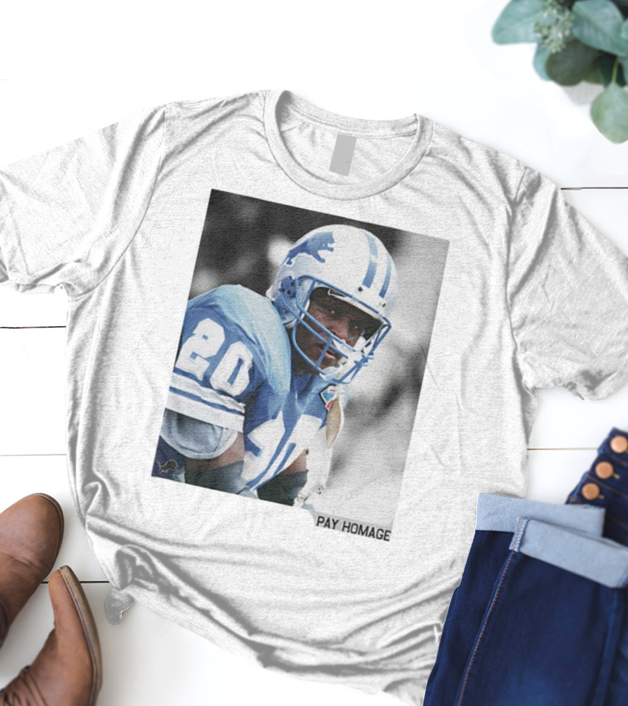 Barry Sanders Detroit Lions Number 20 Pay Homage NFL Player Memorabilia T-Shirt