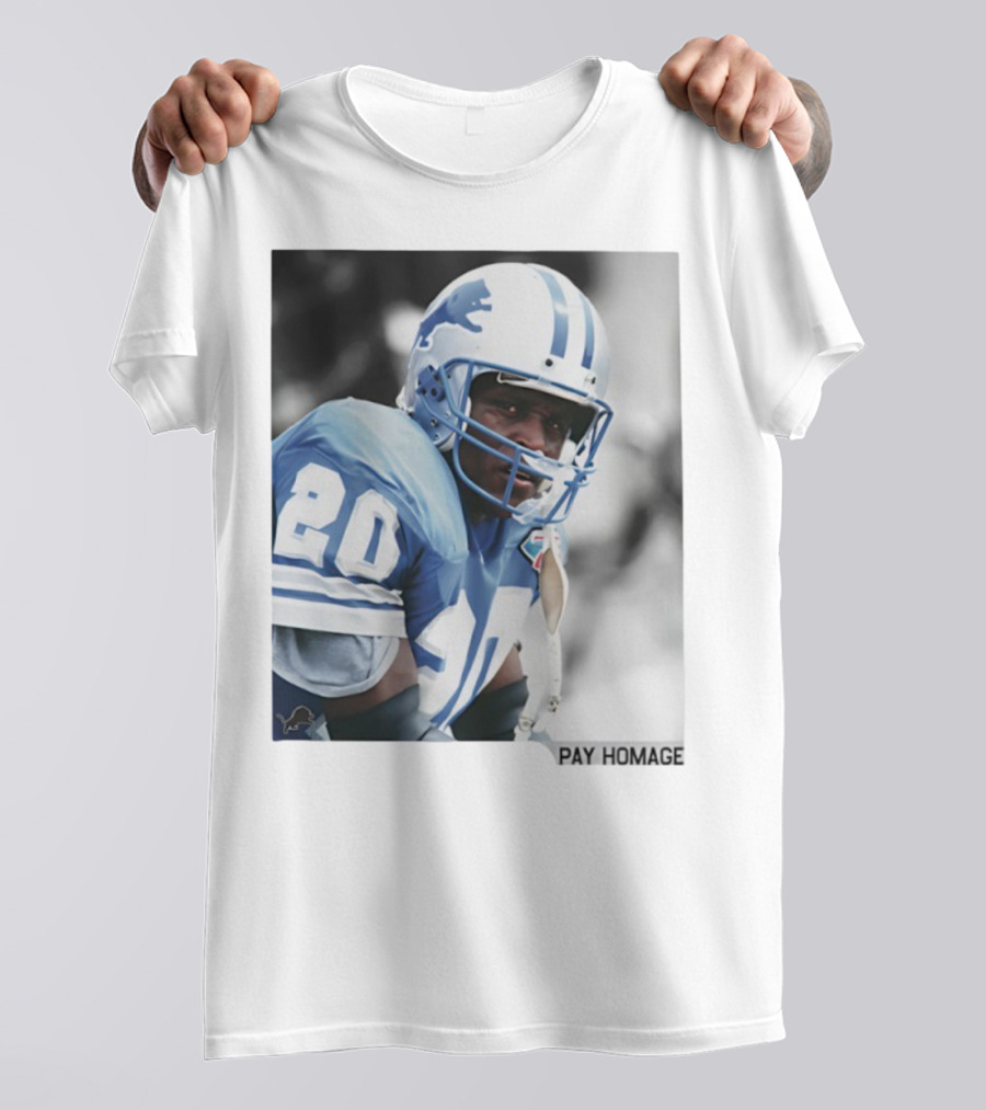 Barry Sanders Detroit Lions Number 20 Pay Homage NFL Player Memorabilia T-Shirt