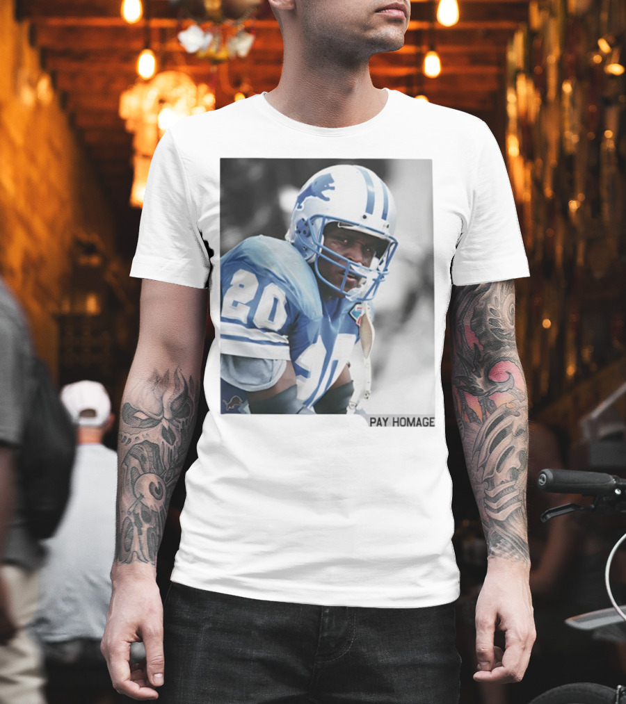 Barry Sanders Detroit Lions Number 20 Pay Homage NFL Player Memorabilia T-Shirt
