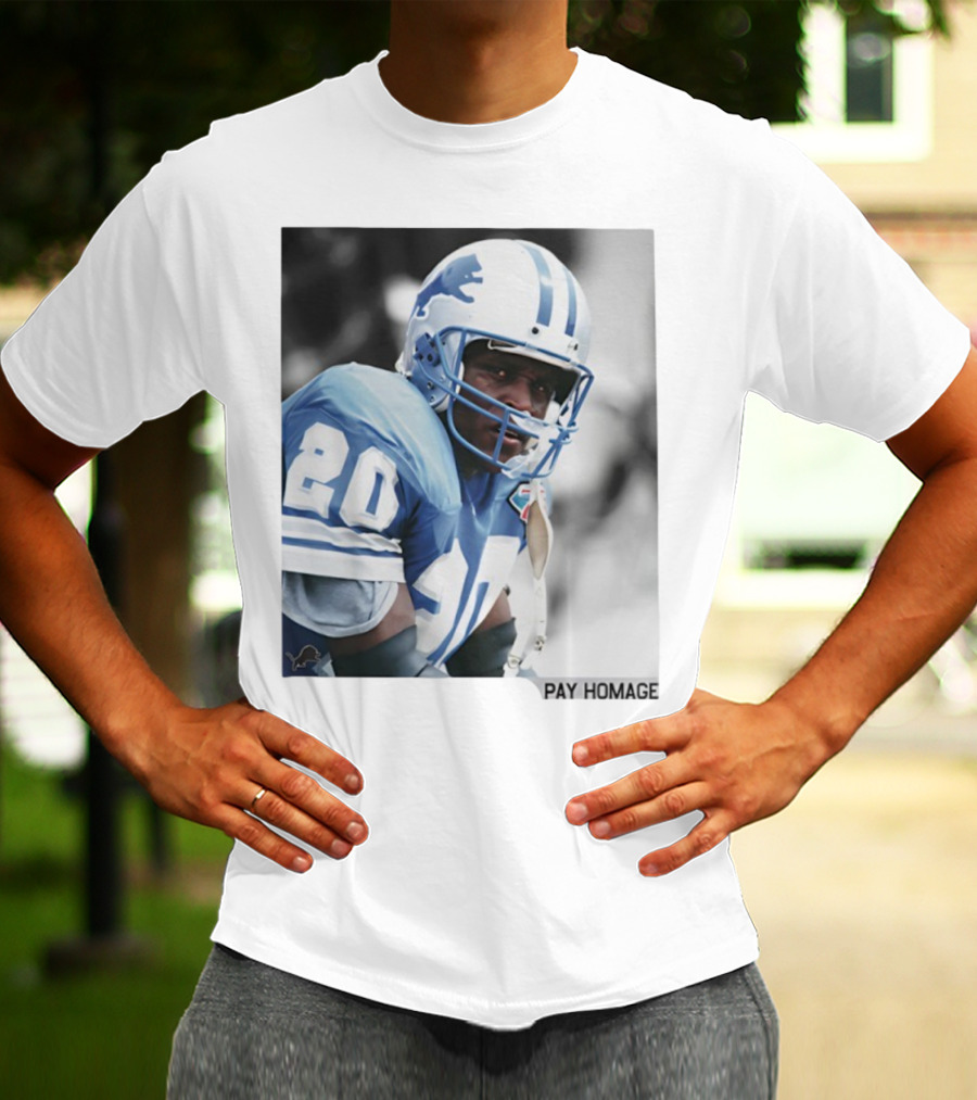 Barry Sanders Detroit Lions Number 20 Pay Homage NFL Player Memorabilia T-Shirt