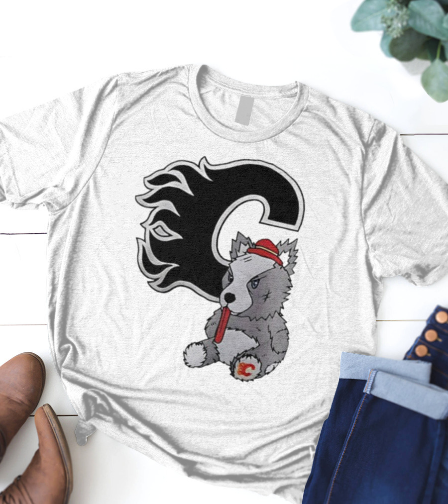 Calgary Flames Harvey The Hound With C Flame Logo T-Shirt