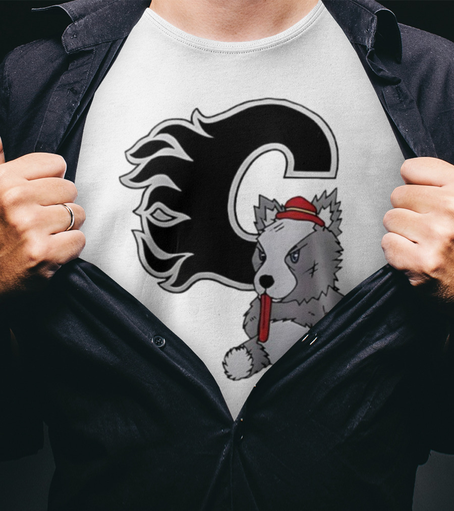 Calgary Flames Harvey The Hound With C Flame Logo T-Shirt