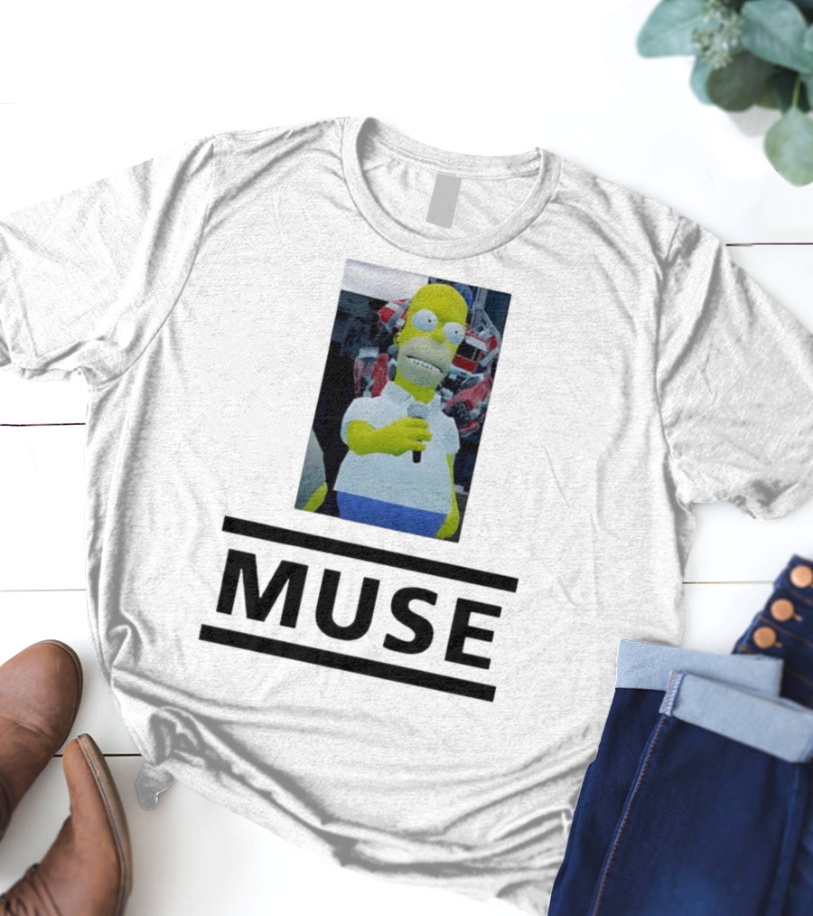 Homer Simpson Holding Microphone Muse Band Crossover T-Shirt