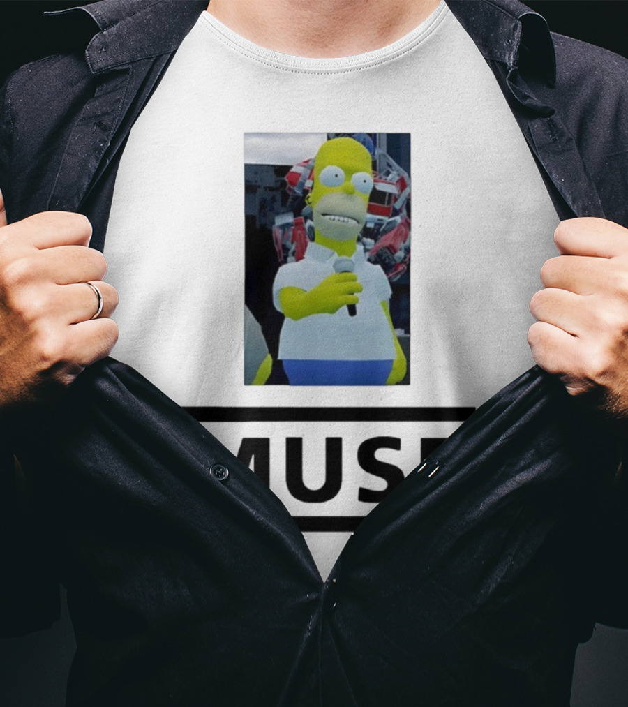 Homer Simpson Holding Microphone Muse Band Crossover T-Shirt