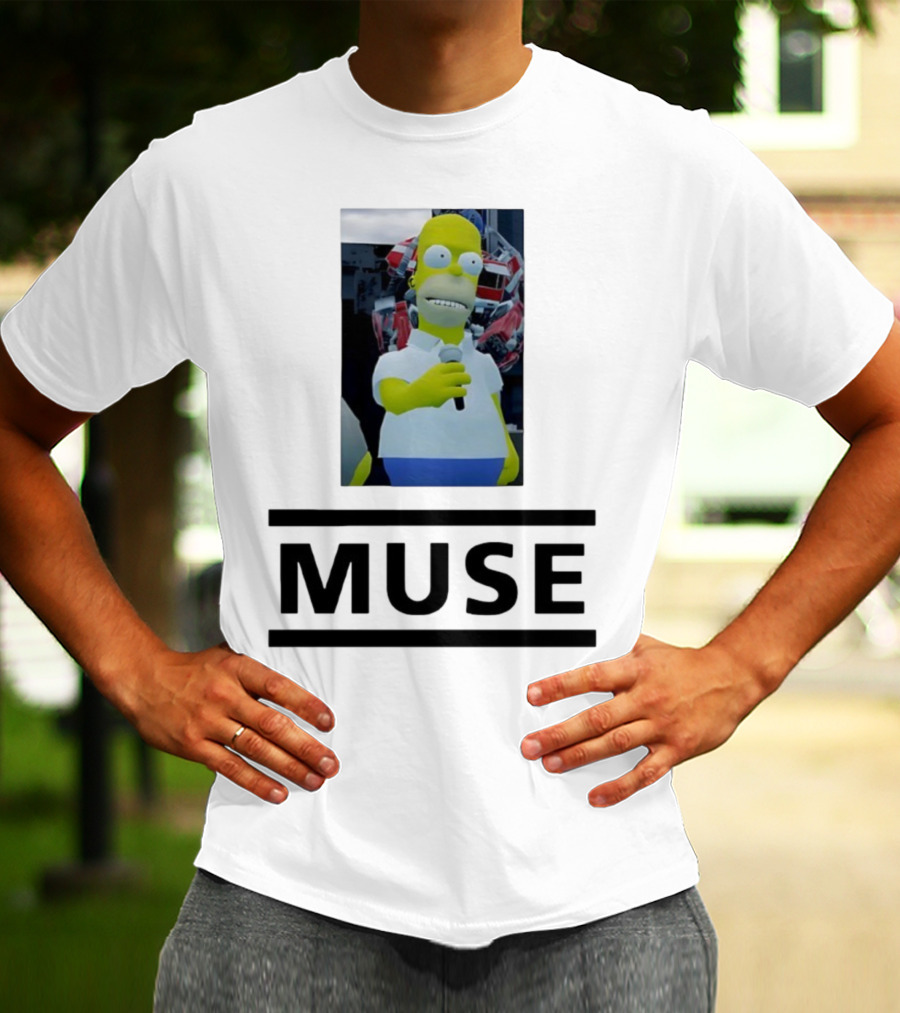 Homer Simpson Holding Microphone Muse Band Crossover T-Shirt