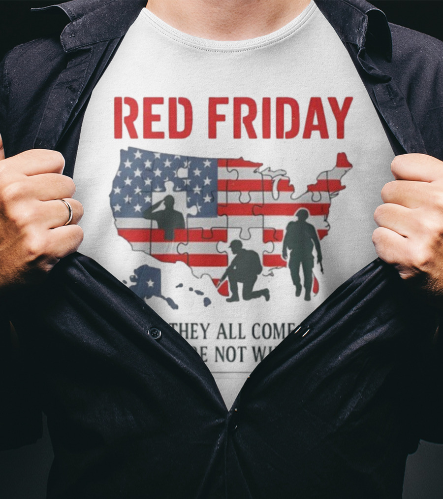 Red Friday Until They All Come Home USA Flag Puzzle Military Silhouettes T-Shirt