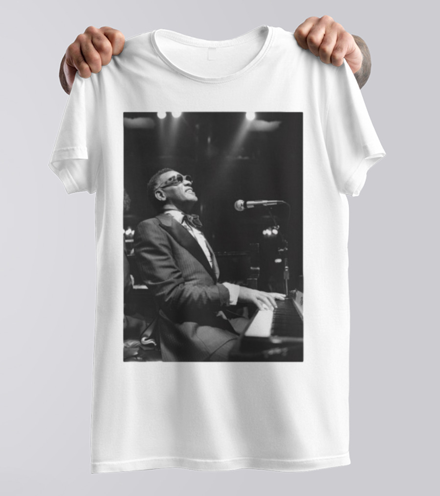 Ray Charles Live On Stage At The Piano In Black And White T-Shirt
