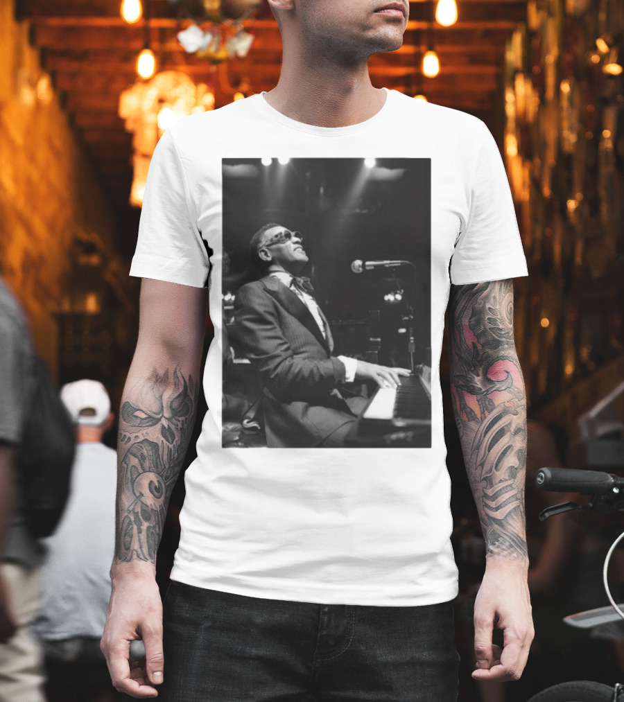 Ray Charles Live On Stage At The Piano In Black And White T-Shirt