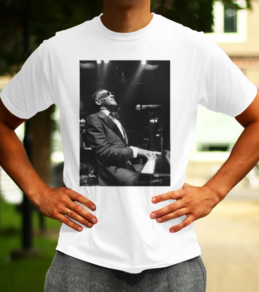 Ray Charles Live On Stage At The Piano In Black And White T-Shirt