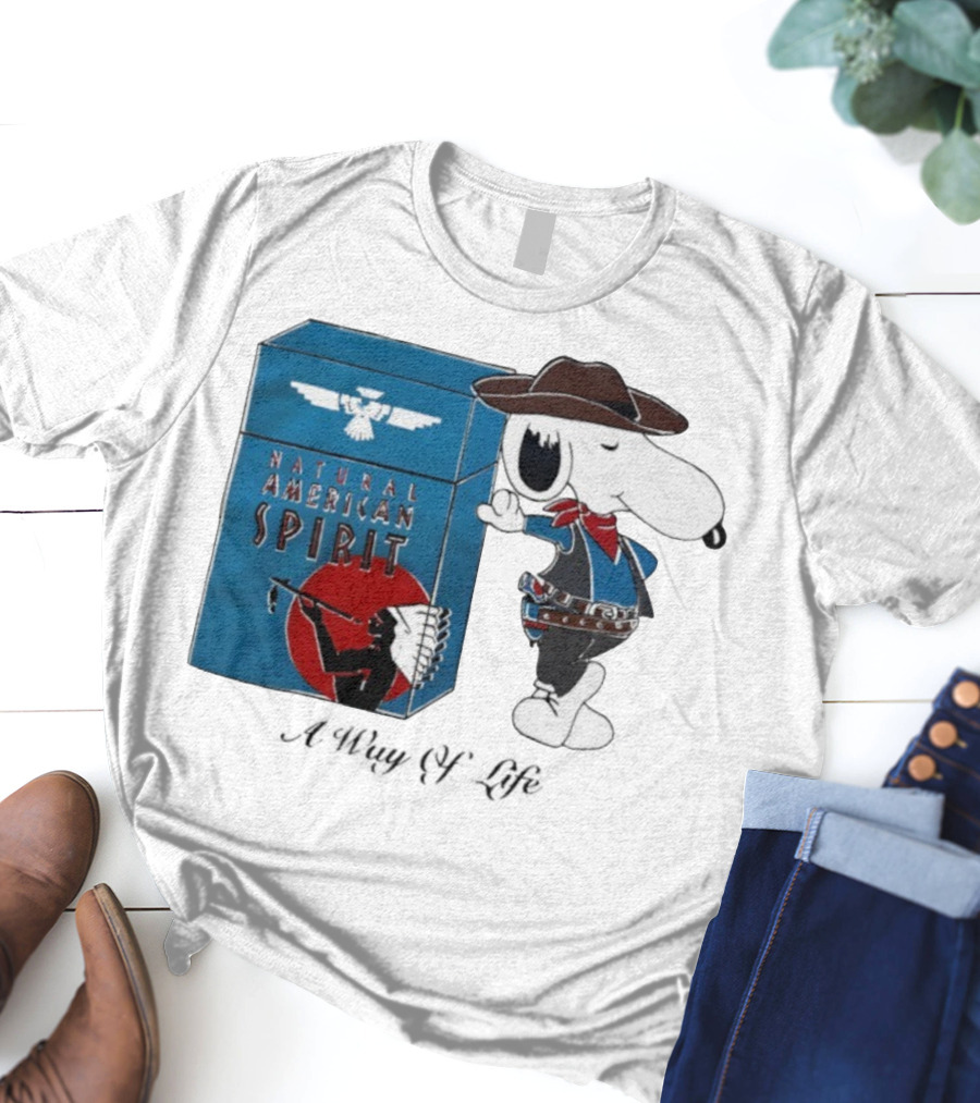 Snoopy Natural American Spirit A Way Of Life Cowboy Blue T-Shirt