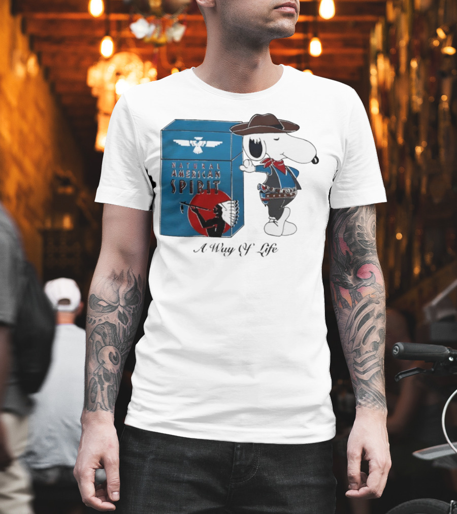 Snoopy Natural American Spirit A Way Of Life Cowboy Blue T-Shirt