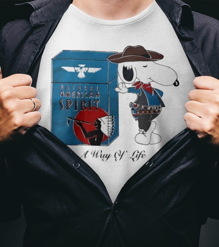 Snoopy Natural American Spirit A Way Of Life Cowboy Blue T-Shirt
