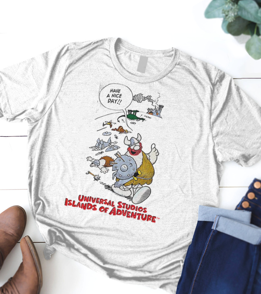 Universal Studios Islands Of Adventure Viking Have A Nice Day Vintage Cartoon T-Shirt