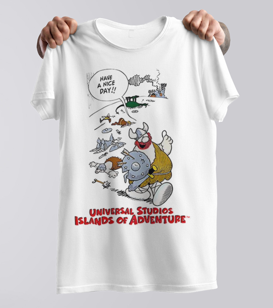 Universal Studios Islands Of Adventure Viking Have A Nice Day Vintage Cartoon T-Shirt
