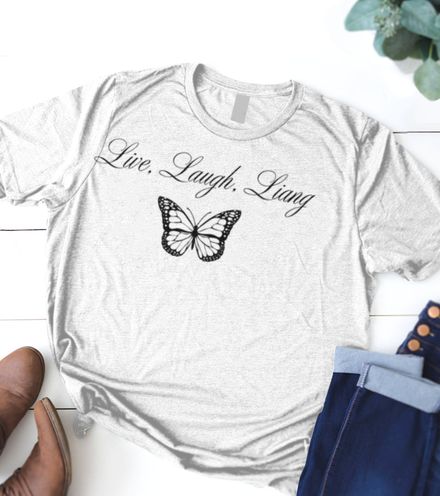 Live Laugh Liang Butterfly Motif T-Shirt