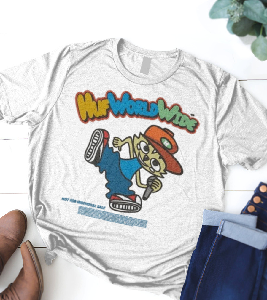 HUF Worldwide Chop Kick Block Character With Red Hat And Microphone T-Shirt