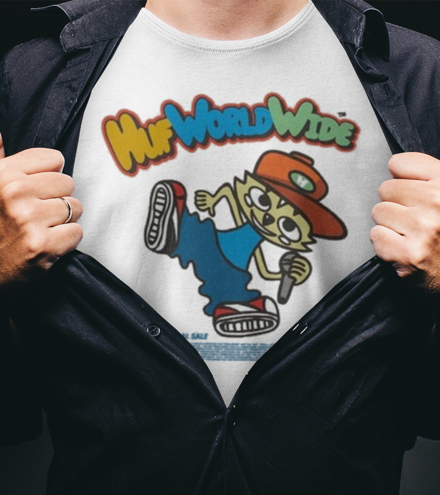 HUF Worldwide Chop Kick Block Character With Red Hat And Microphone T-Shirt