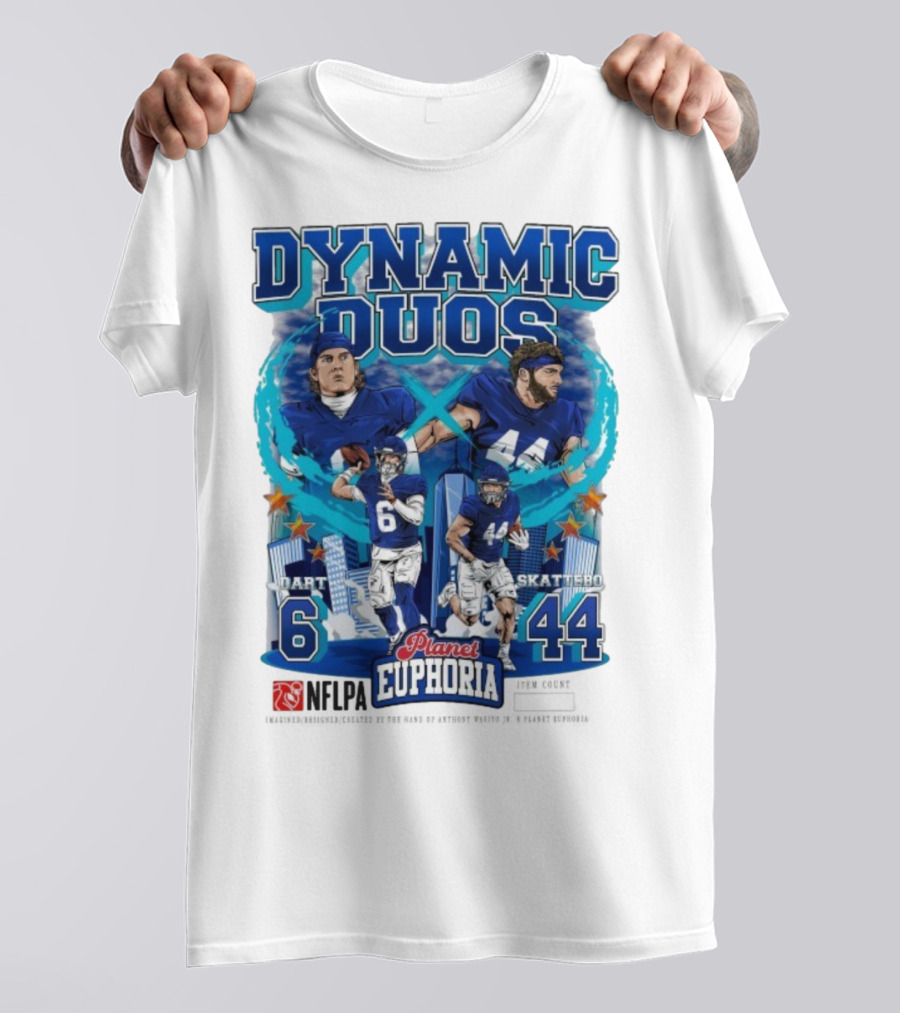 Dynamic Duos Jaxson Dart Cam Skattebo Planet Euphoria New York Giants T-Shirt