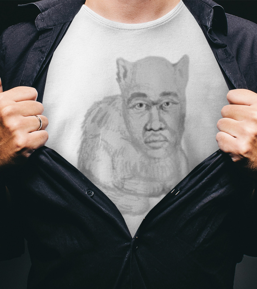 Mcfreakery Cat With Human Face Sketch T-Shirt