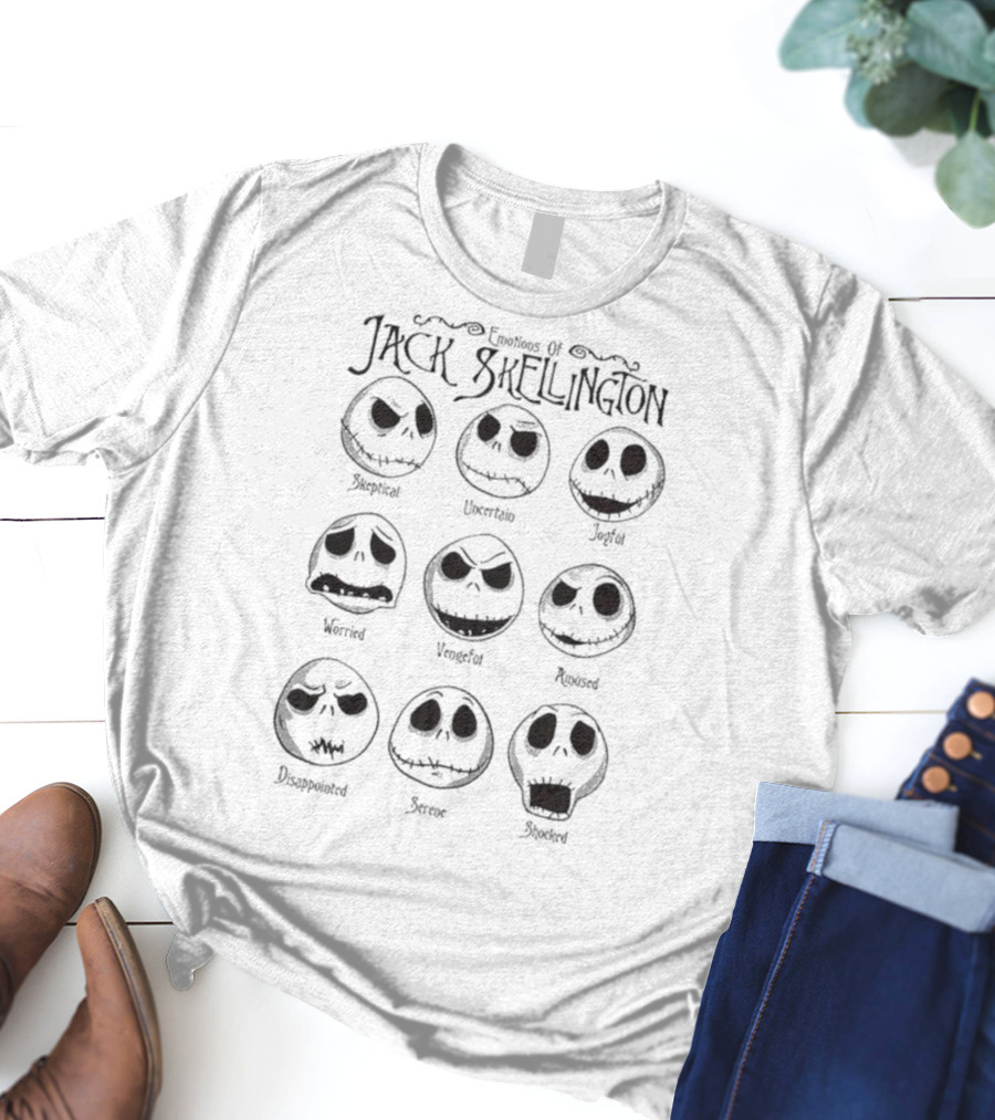 Painajainen Ennen Joulua Emotions Of Jack Skellington Surprised Skeptical Embarrassed Nervous Frustrated Panic Sad T-Shirt