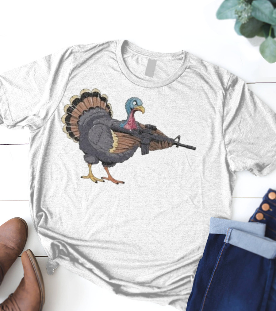 Triggered Turkey With Rifle Weapon T-Shirt