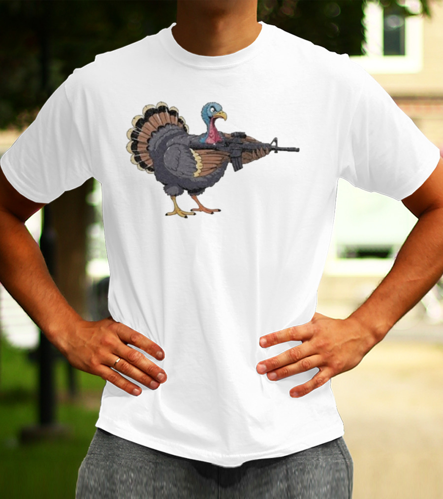 Triggered Turkey With Rifle Weapon T-Shirt