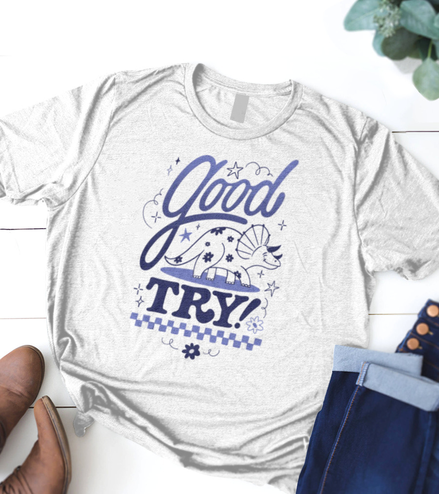 Good Try Dinosaur Stars Retro Theme T-Shirt