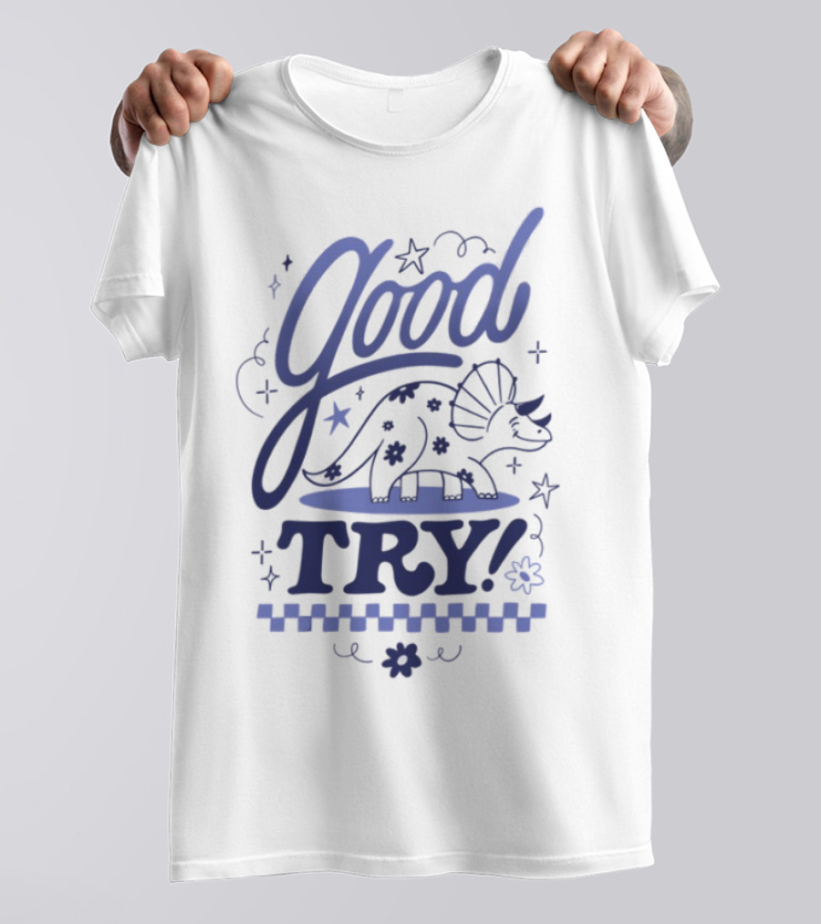 Good Try Dinosaur Stars Retro Theme T-Shirt