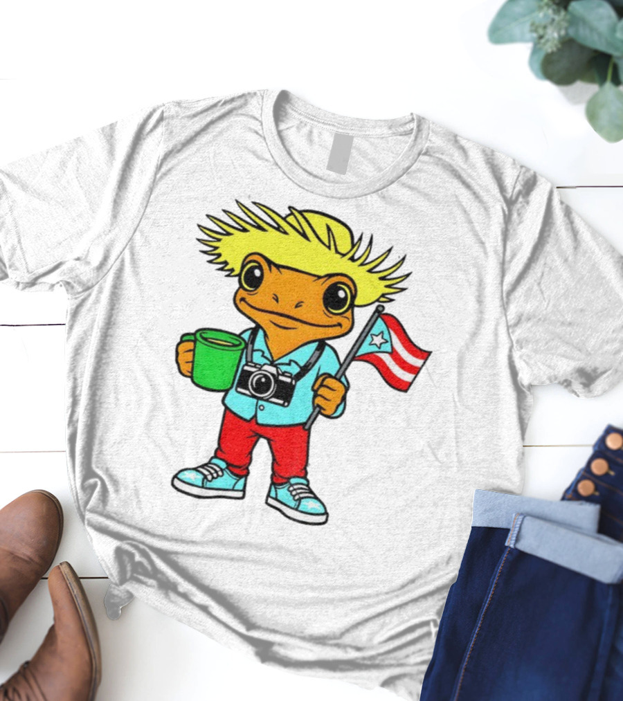 Bad Bunny Puerto Rico Super Bowl 2025 Coquí Character With Flag And Camera T-Shirt