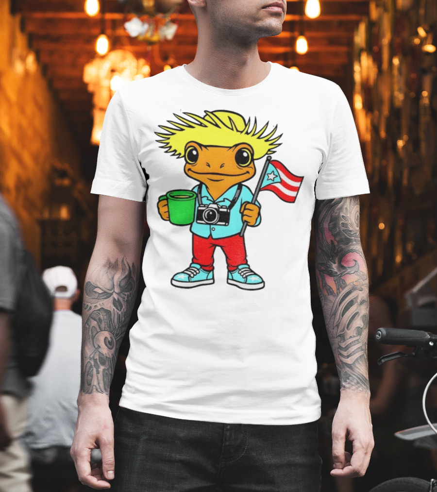 Bad Bunny Puerto Rico Super Bowl 2025 Coquí Character With Flag And Camera T-Shirt