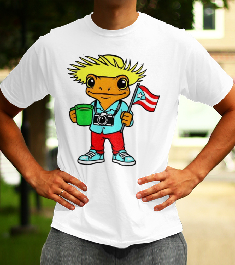 Bad Bunny Puerto Rico Super Bowl 2025 Coquí Character With Flag And Camera T-Shirt