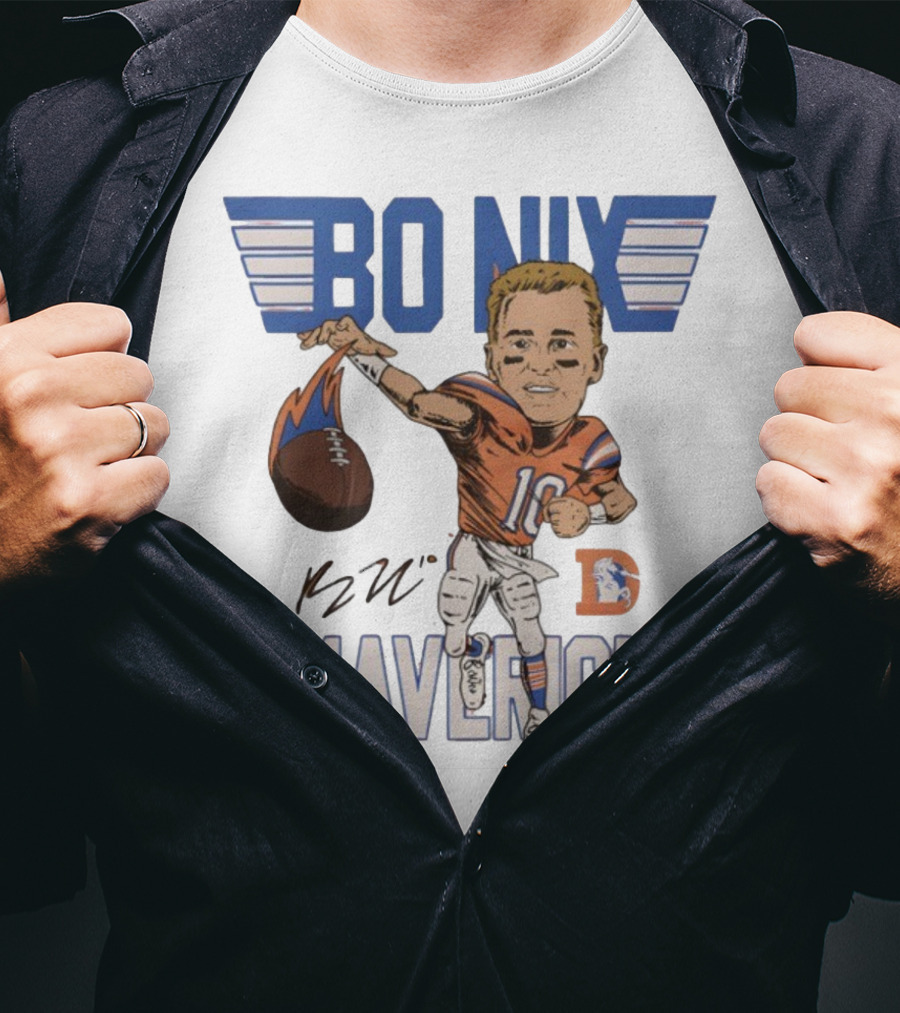 Bo Nix Maverick Broncos Signature Football Player Illustration T-Shirt