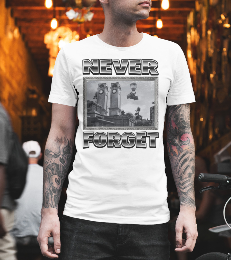 Never Forget Tower Balloon Flight Vintage Photo T-Shirt