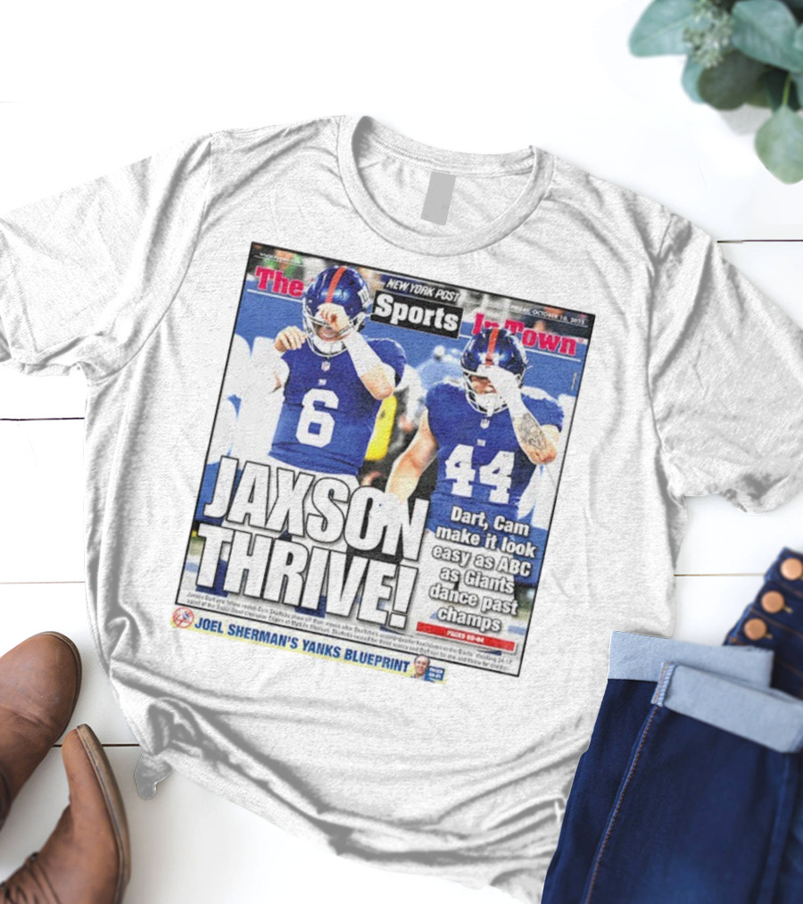 New York Post Jaxson Dart Cam Skattebo Giants Thrive Edition T-Shirt