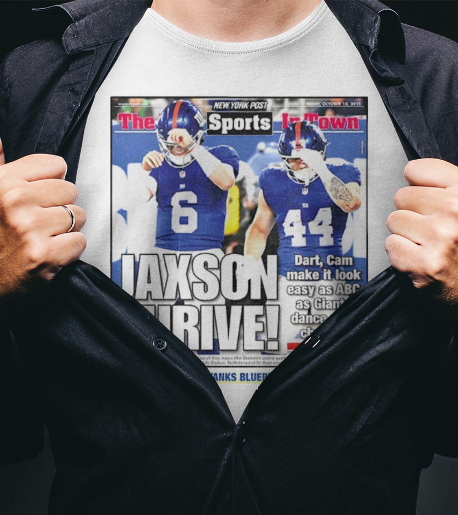 New York Post Jaxson Dart Cam Skattebo Giants Thrive Edition T-Shirt
