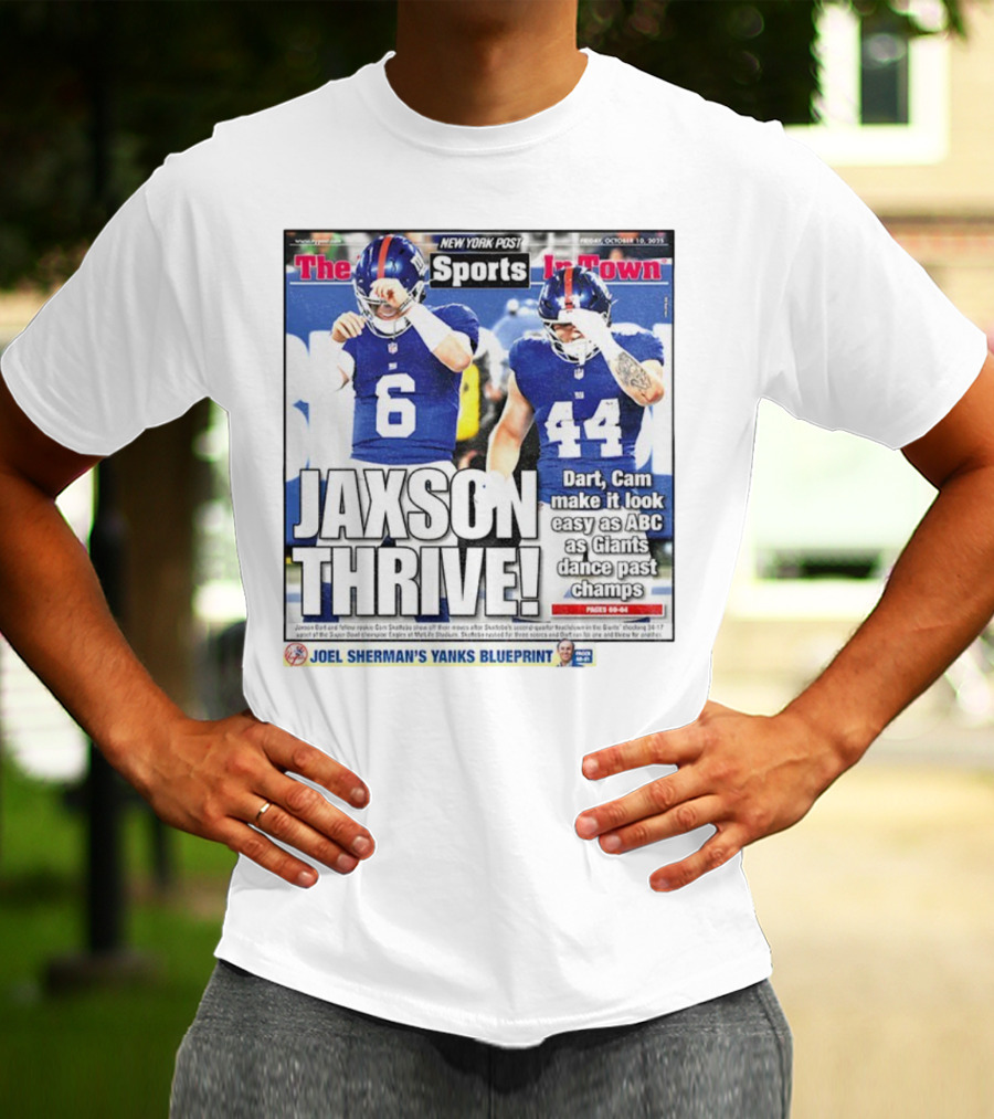 New York Post Jaxson Dart Cam Skattebo Giants Thrive Edition T-Shirt