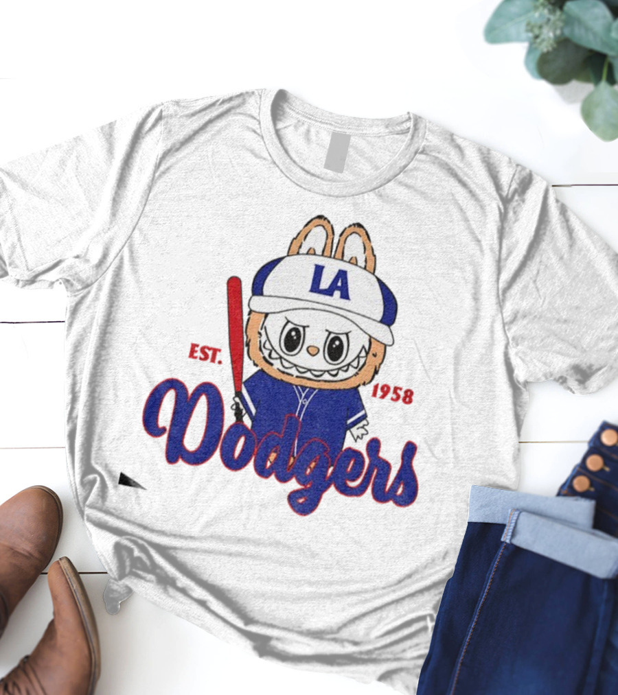 Cute Monster Labubu Los Angeles Dodgers Est 1958 Baseball MLB T-Shirt