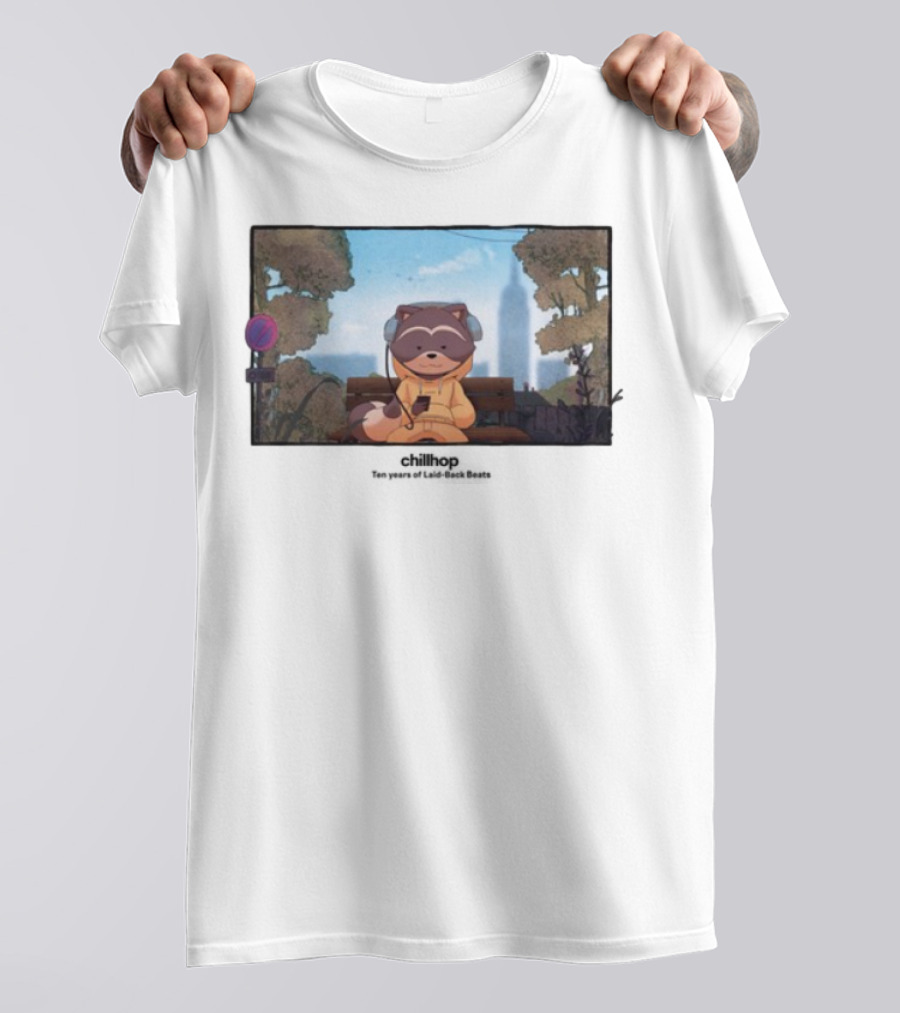 10 Years Of Chillhop Raccoon Listening To Music In Park T-Shirt