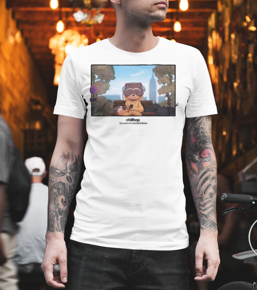 10 Years Of Chillhop Raccoon Listening To Music In Park T-Shirt