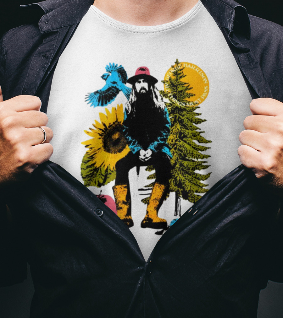 All Things Must Pass George Harrison Sunflower Tree Bird Apple T-Shirt