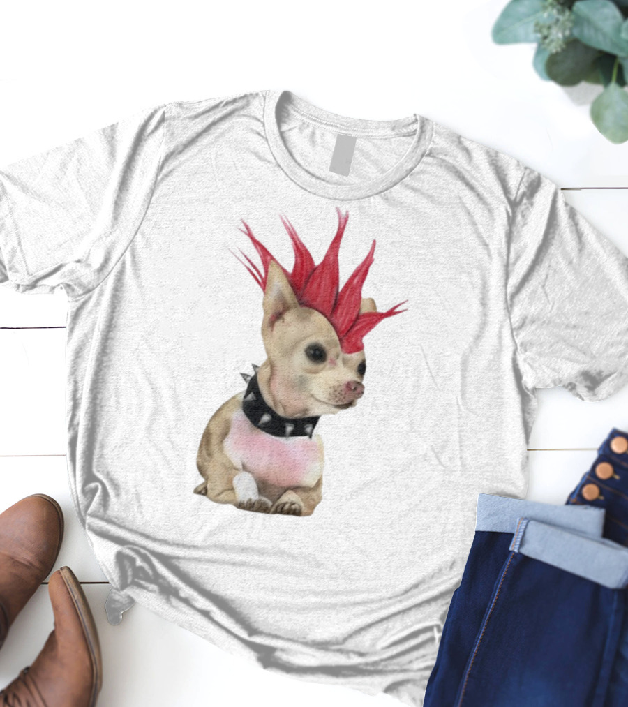 Alt Pup Punk Chihuahua Mohawk Spiked Collar T-Shirt