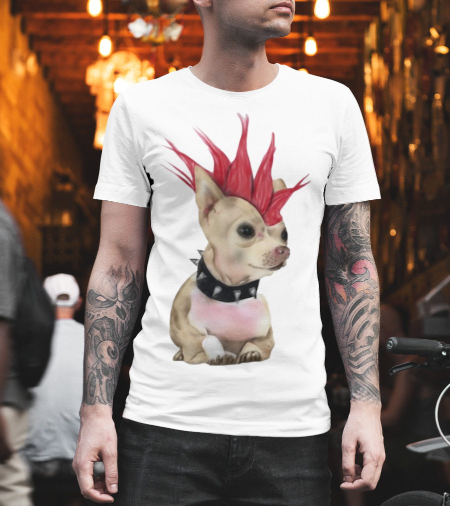 Alt Pup Punk Chihuahua Mohawk Spiked Collar T-Shirt