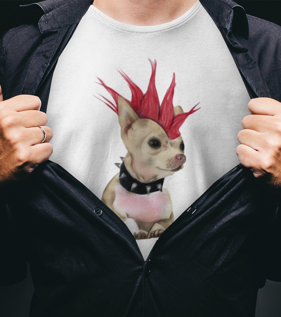 Alt Pup Punk Chihuahua Mohawk Spiked Collar T-Shirt