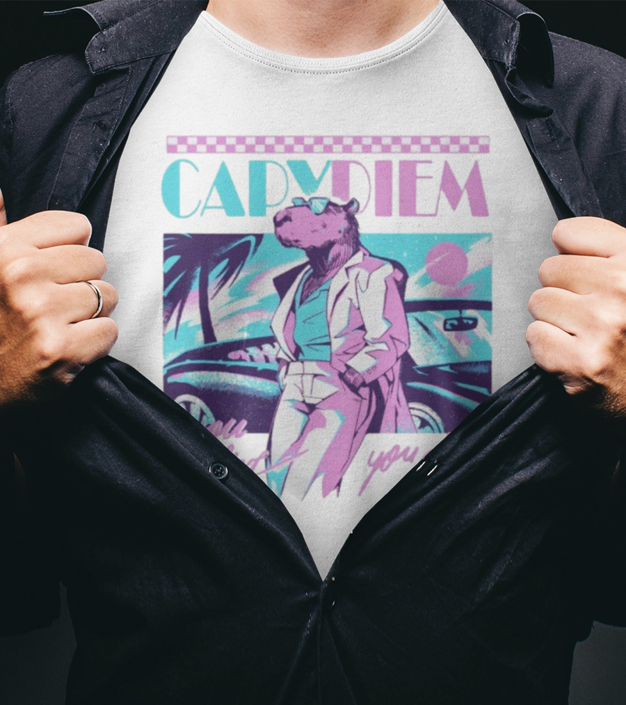 Capydiem Retro Cool Capybara You Live You Die 80s Aesthetic T-Shirt