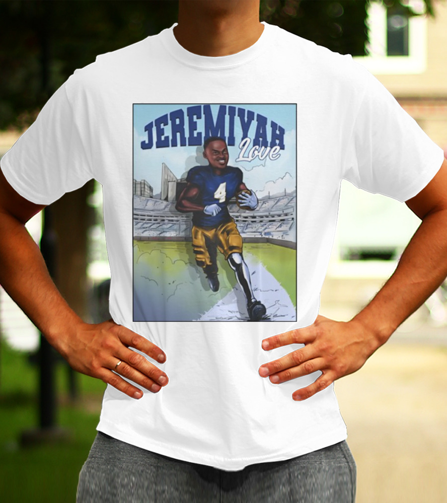 Jeremiyah Love Running In Stadium Number 4 T-Shirt