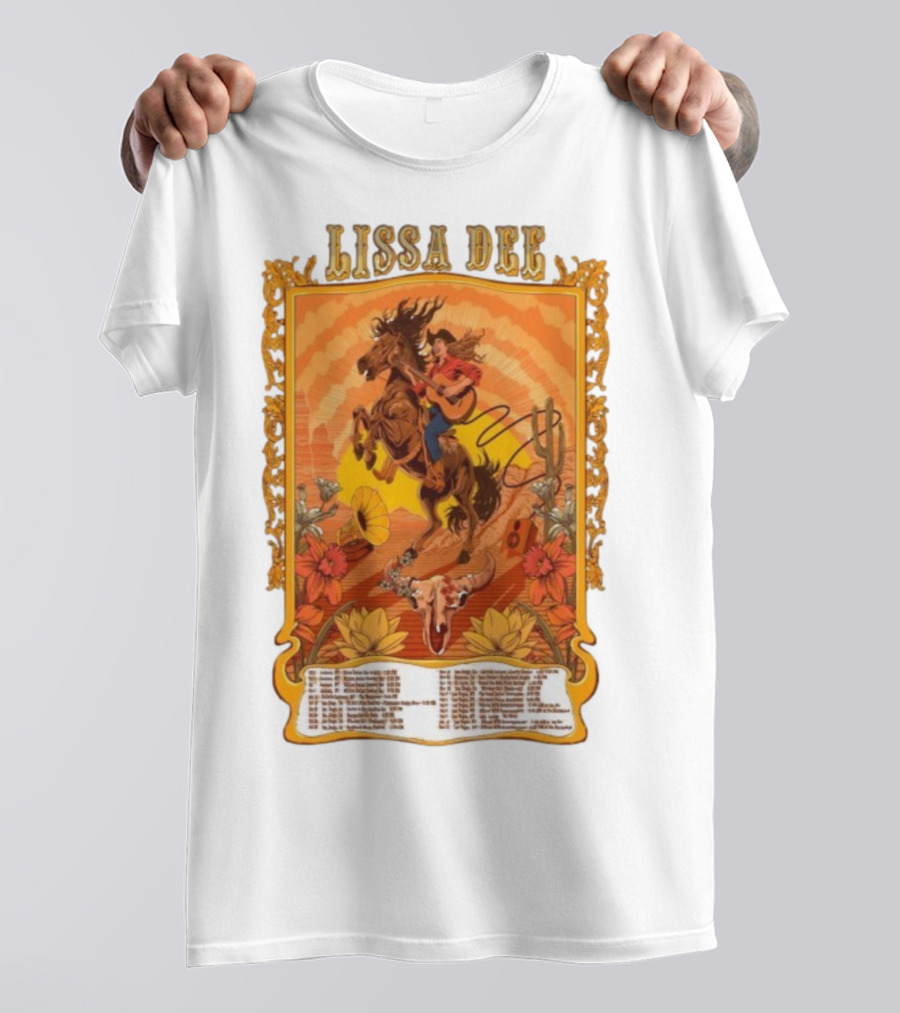 Lissa Dee Horseback Rider Guitar Sunset October November December Tour 2025 T-Shirt