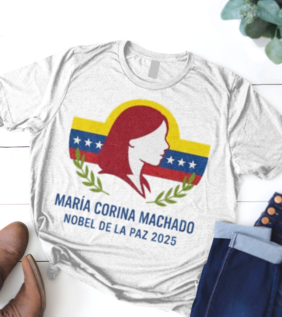 María Corina Machado Nobel De La Paz 2025 Venezuelan Flag Laurels T-Shirt