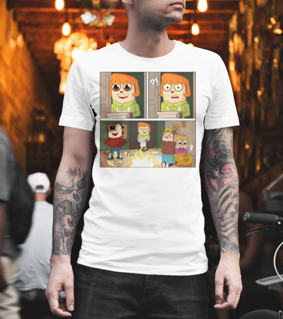 Maxdesignpro Cartoon Pizza Delivery Surprise Comic Strip T-Shirt