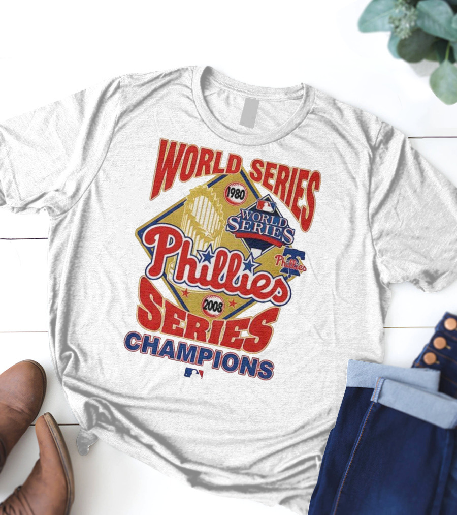 Philadelphia Phillies 1980 2008 World Series Champions Logo MLB T-Shirt
