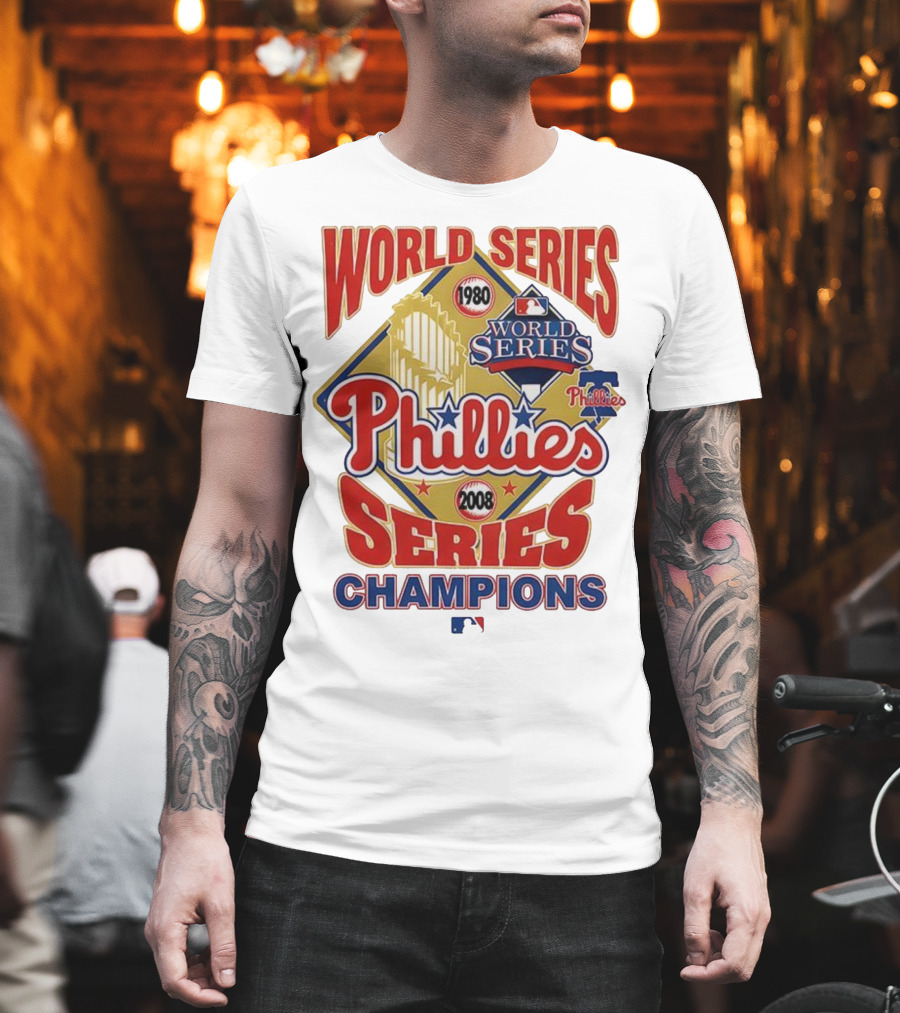 Philadelphia Phillies 1980 2008 World Series Champions Logo MLB T-Shirt